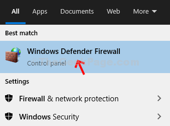 Windows Icon Search Box Windows Defender Firewall Open